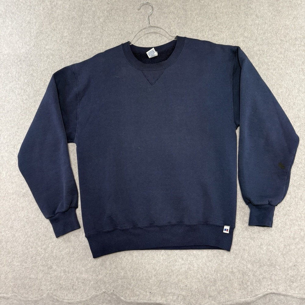 Vintage Russell Athletic Sweatshirt Mens Medium Navy Blank Crewneck Made In USA